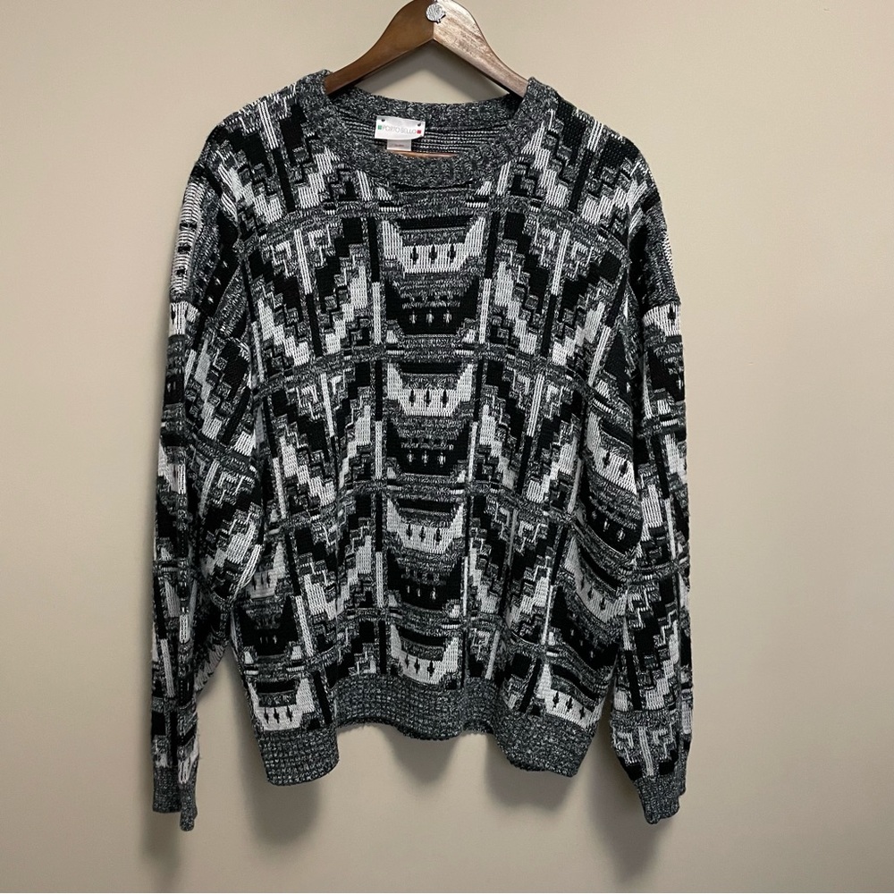 Vintage 90s Porto Bello Black & White Knit Sweater Men’s Large